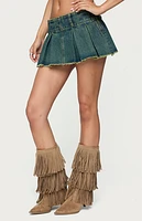 Edikted Frayed Pleated Denim Mini Skort