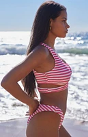 Salero Swim Striped Scrunch Cutout Cropped Bikini Top