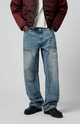 PacSun Medium Indigo Studded Baggy Carpenter Jeans