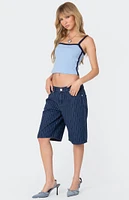 Edikted Pinstripe Denim Bermuda Shorts