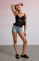 Third Charm Kiki Mesh Sweetheart Ruffle Tank Top