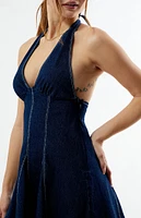 Your Favorite Denim V-Neck Halter Mini Dress