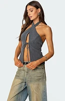 Edikted Split Front Pinstripe Halter Top