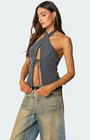 Edikted Split Front Pinstripe Halter Top