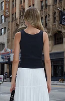 John Galt Black Side Button Basic Tank Top