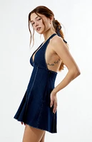 Your Favorite Denim V-Neck Halter Mini Dress