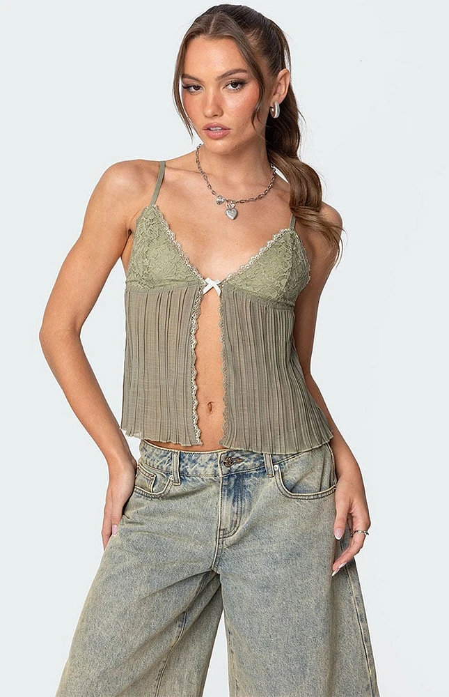 Edikted Pleated Lacey Split Front Tank Top