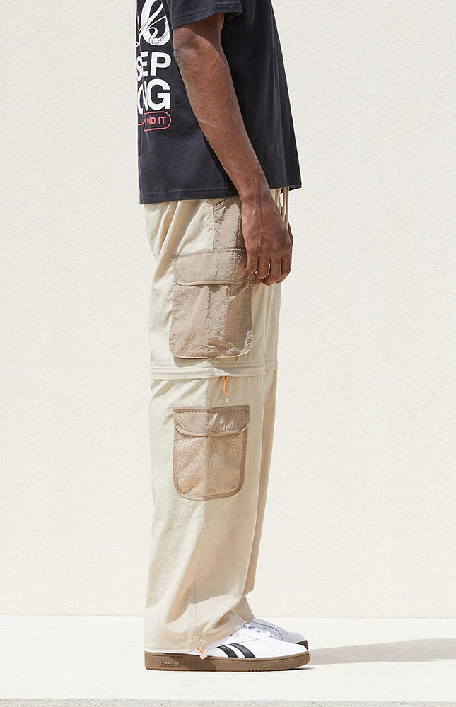 PacSun Tan Baggy Nylon Cargo Zip Off Pants