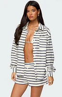 Edikted Collins Oversized Striped Button Up Shirt