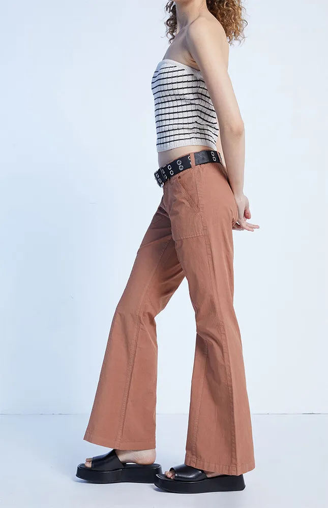 Brown Low Rise Flare Pants