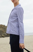 John Galt Blue Striped Button Down Long Sleeve Shirt