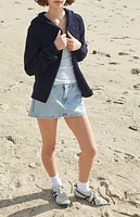 John Galt Navy Cable Knit Zip Up Hooded Sweater