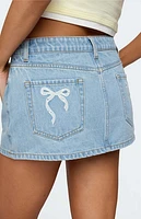 Edikted Eyelet Bows Denim Mini Skirt