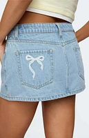 Edikted Eyelet Bows Denim Mini Skirt