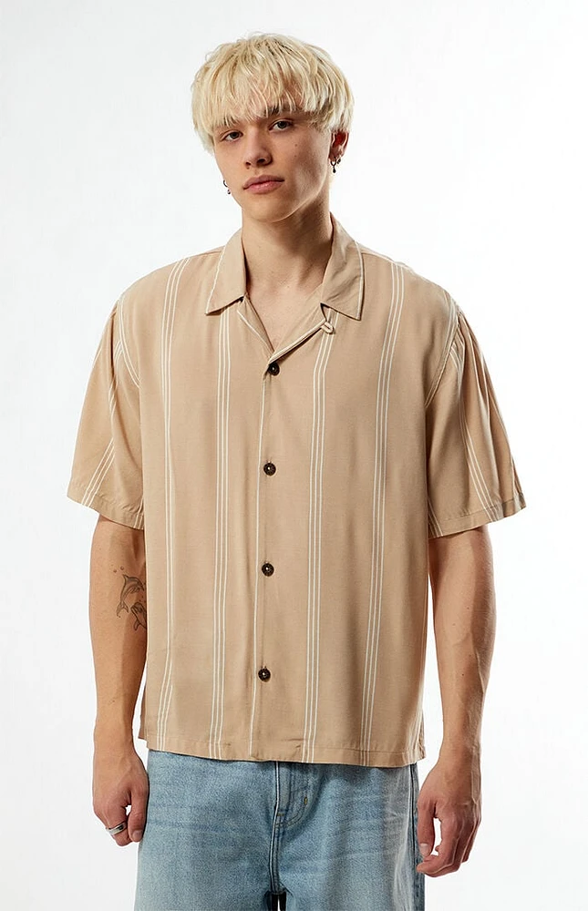 PacSun Tan Striped Oversized Camp Shirt