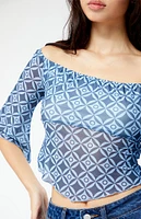 Another Girl Recycled Bardot Mesh Off-The-Shoulder Top