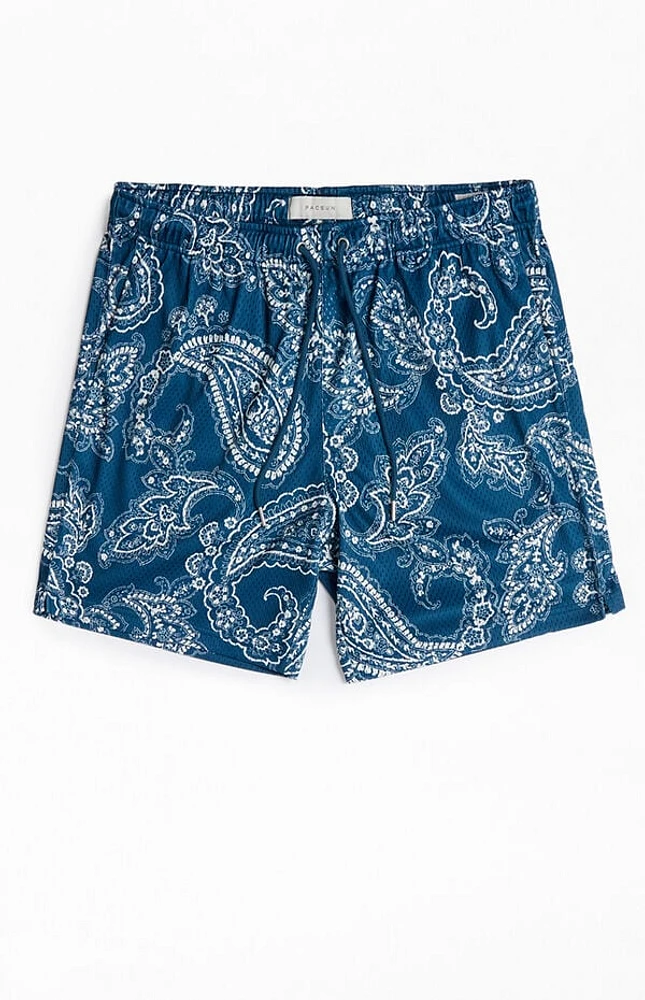 Pacsun Blue Aaron Paisley Mesh Volley Shorts