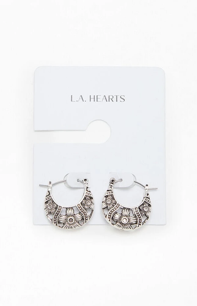 LA Hearts Etched Flower Hoop Earrings