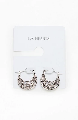 LA Hearts Etched Flower Hoop Earrings