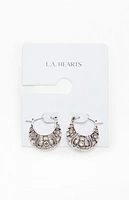 LA Hearts Etched Flower Hoop Earrings