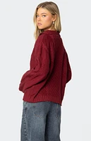 Edikted Oversized Quarter Zip Cable Knit Sweater