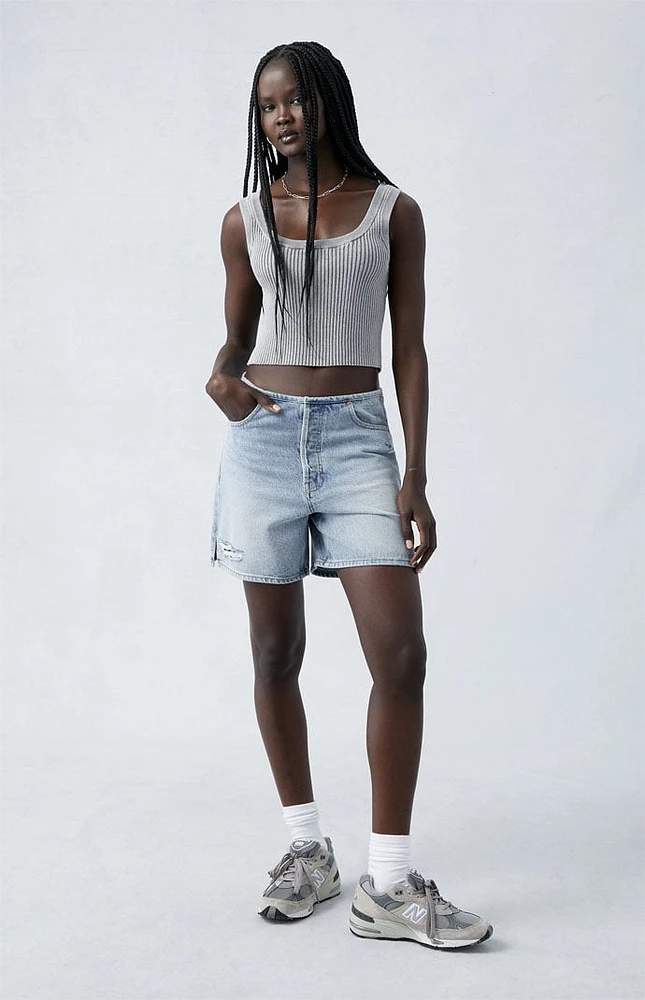 PacSun Eco Light Indigo Ripped High Waisted Relaxed Jorts