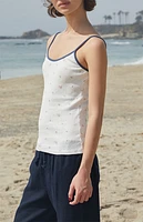 John Galt White Floral Pointelle Skylar Tank Top