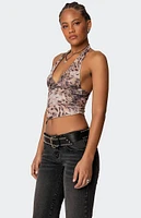 Edikted Leopard Mesh Asymmetric Halter Top