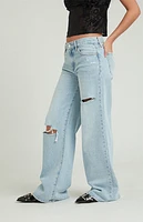 Pacsun Lena Light Indigo Ripped Low Rise Super Baggy Jeans