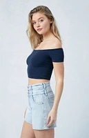 PacSun Eco Light Indigo Double Waistband High Waisted Relaxed Jorts