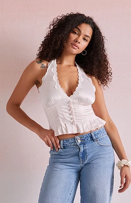 Beverly and Beck Bella Lace Trim Halter Top