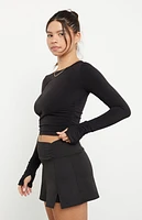 PAC 1980 Active Black Shirred Side Long Sleeve Top