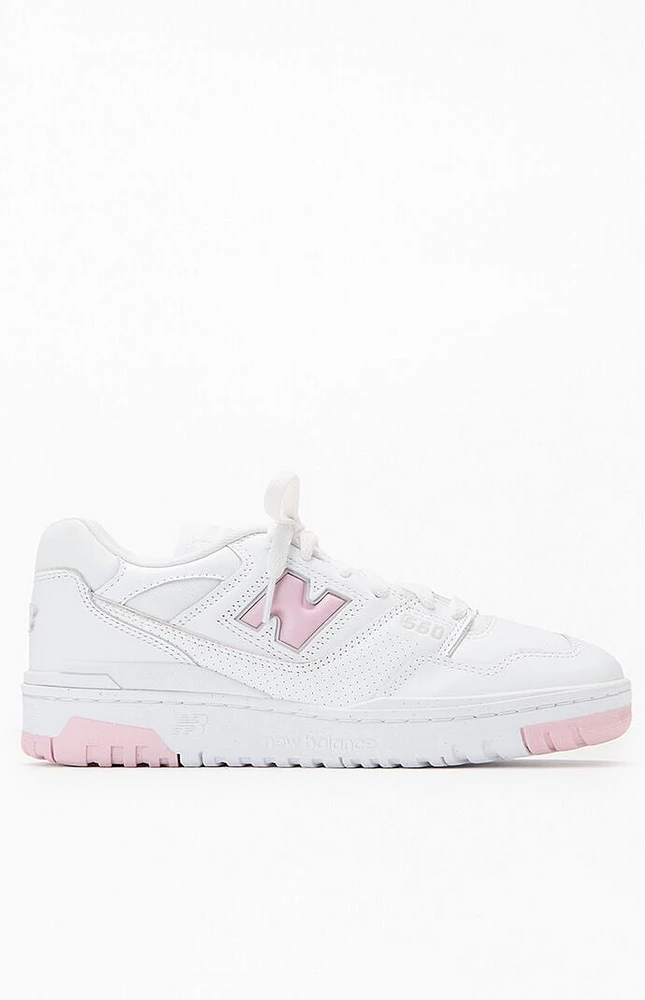 New Balance White & Pink 550 Sneakers