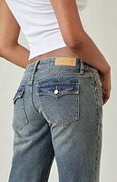 Pacsun Jade Button Pocket Low Rise Bootcut Jeans Dark Blue