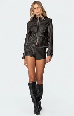 Edikted Blaise Faux Leather Micro Shorts