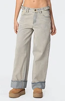 Edikted Double Belt Washed Low Rise Jeans
