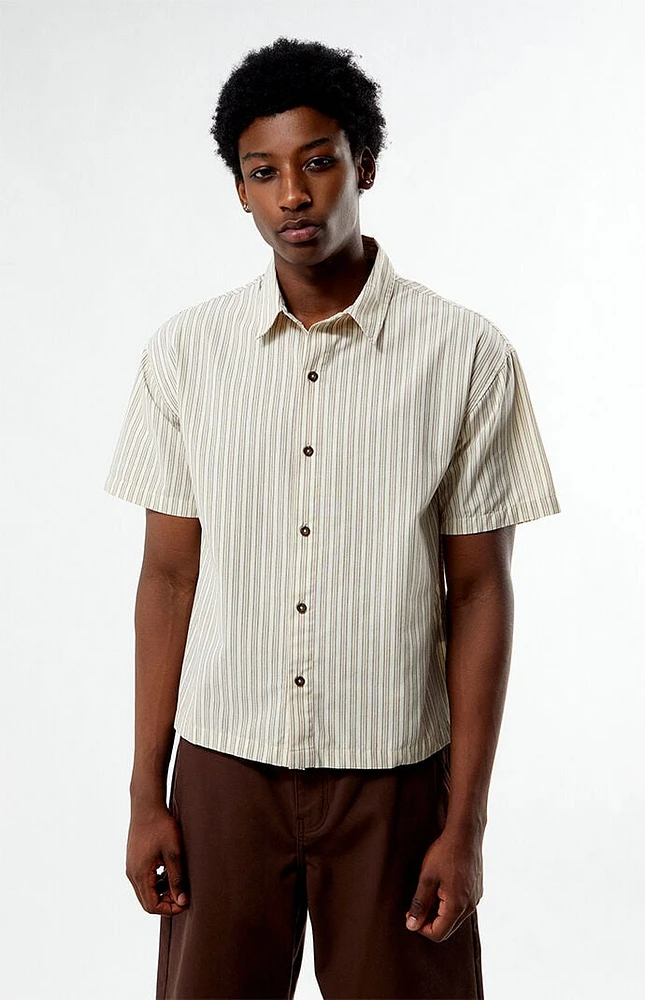 PacSun Oxford Tan Striped Camp Shirt