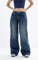 PacSun Casey Dark Indigo Button Pocket Low Rise Baggy Jeans