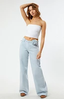 LA Hearts Light Indigo Rose Belted Low Rise Baggy Jeans