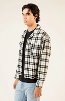 PacSun Black & White Washed Cropped Camp Flannel Shirt