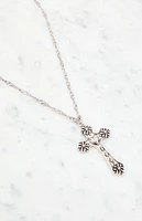 LA Hearts Etched Cross Pendant Necklace
