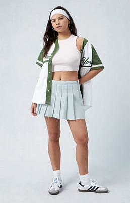 PacSun Eco Light Indigo Mid Rise Pleated Denim Mini Skirt