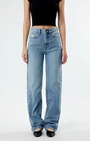 PacSun Medium Indigo Floral Rhinestone '90s Boyfriend Jeans