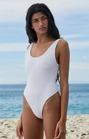 Eco White Zina Ribbed Low Back One Piece Swimsuit