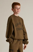 Fear of God Essentials Kids Olive Fleece Crew Neck Sweatshirt