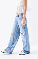 PacSun Casey Medium Indigo Ripped Low Rise Baggy Jeans