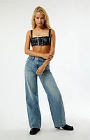 WEWOREWHAT Faux Leather Buckle Bandeau Top