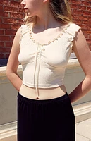 John Galt Beige Tie Front Top