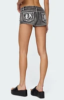 Edikted La Embroidered Low Rise Denim Shorts