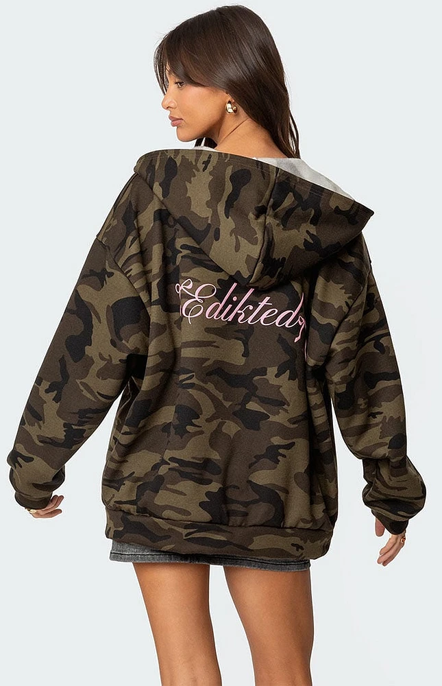 Edikted Camo Oversized Bow Detail Hoodie